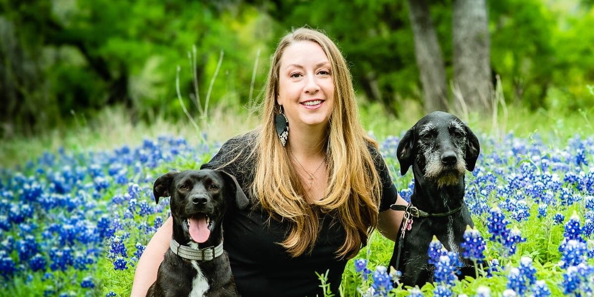 Janet Roark with puppies