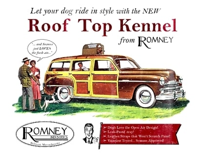 Kennel on top of woodie station wagon